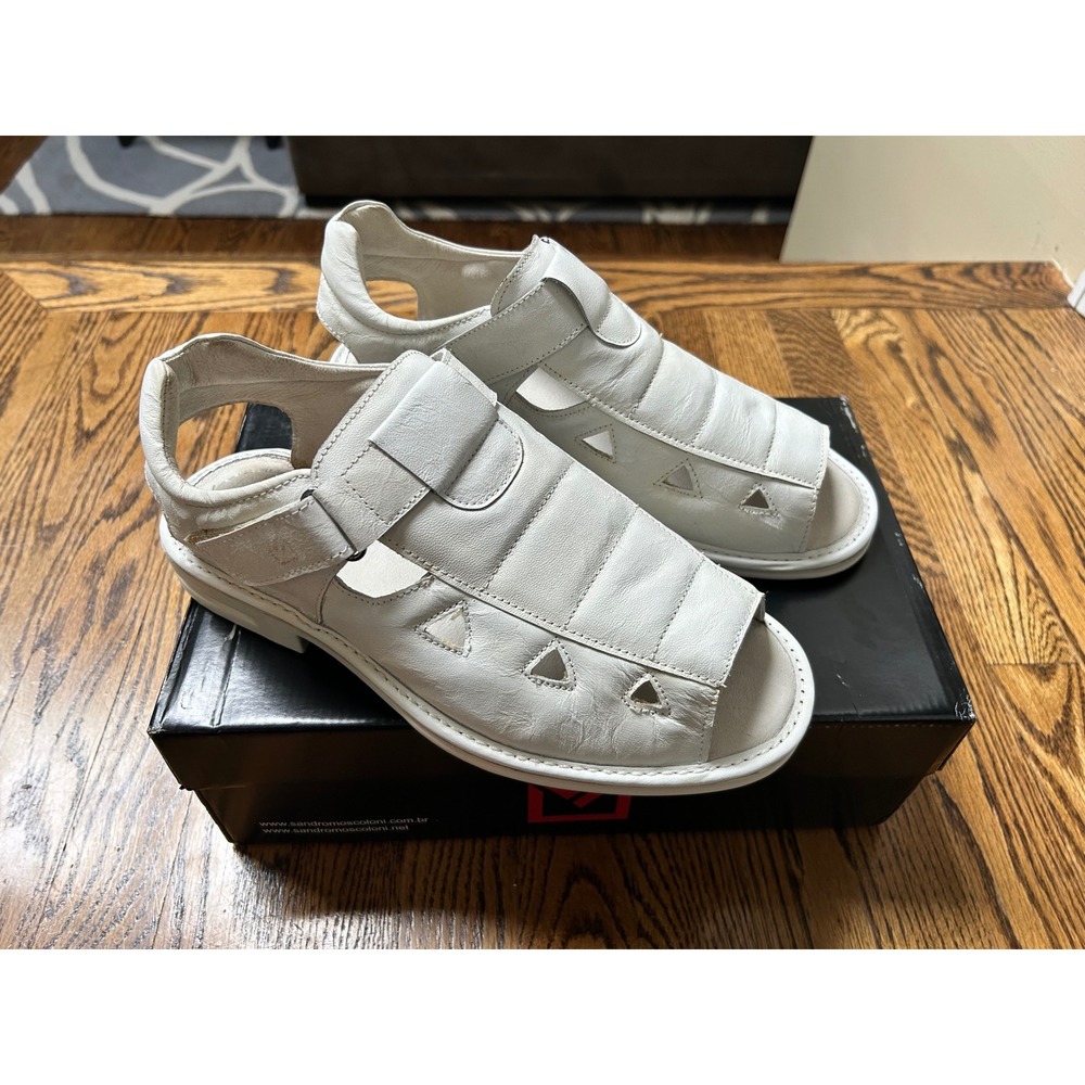 Sandro Moscoloni Men's Hash White Leather Fisherman Sandals 9.5 NEW